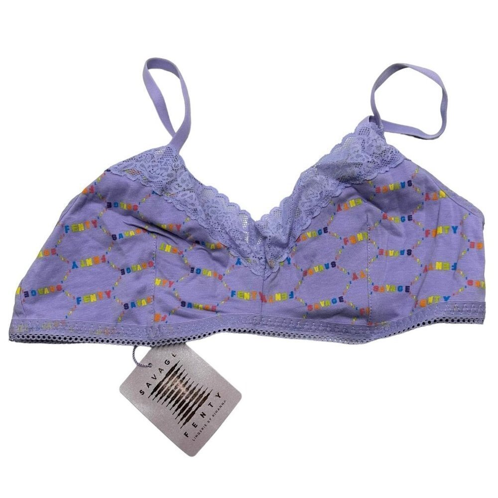 NEW/NWT Savage x Fenty Purple Logo Print Cotton Bralette Size Large Bra